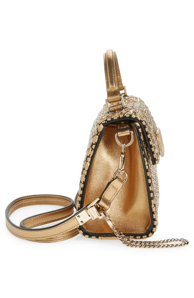 Valentino Mini Leather Vsling Top-handle Bag In Antique Brass/crystal Golden