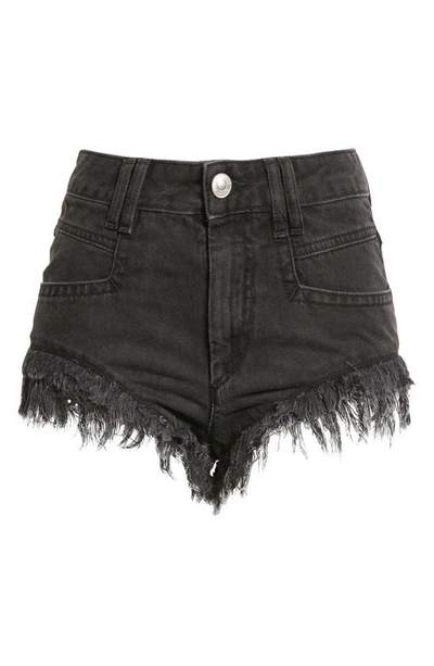 Shop Isabel Marant Étoile Eneidao Frayed Hem Denim Shorts In Faded Black