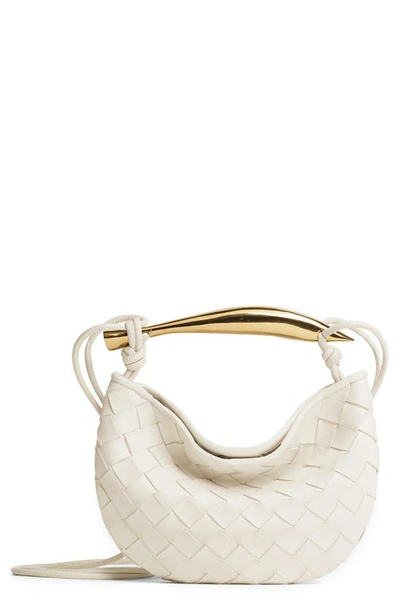 Shop Bottega Veneta Sardine Intrecciato Crossbody Bag In 9104 Chalk-m Brass