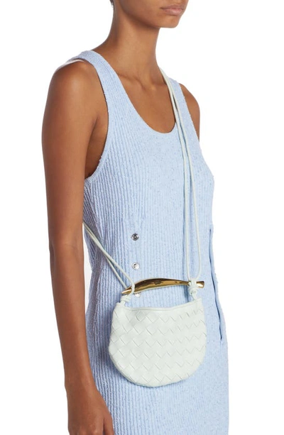 Bottega Veneta Small Sardine Leather Top Handle Bag In 9104 Chalk-m Brass
