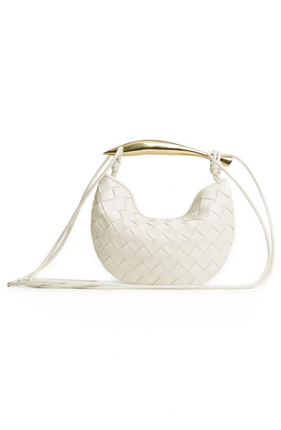 Shop Bottega Veneta Sardine Intrecciato Crossbody Bag In 9104 Chalk-m Brass