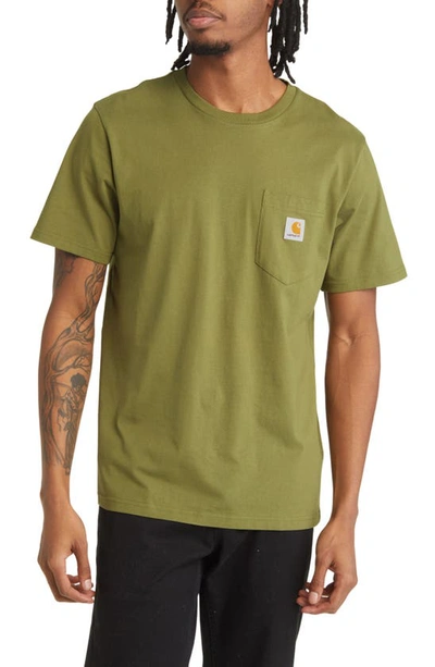 Shop Carhartt Logo Pocket T-shirt In Kiwi