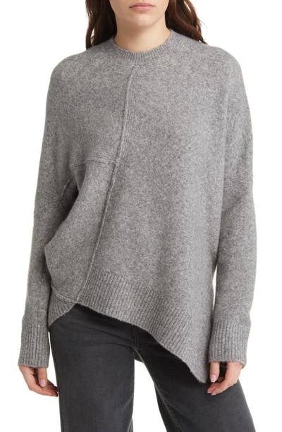 Shop Allsaints Lock Asymmetric Hem Crewneck Sweater In Grey Marl