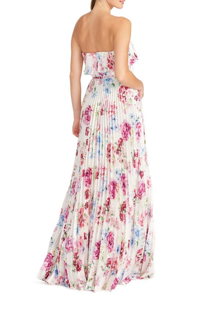 Shop ml Monique Lhuillier Floral Pleated Satin Strapless Gown In Peony Dream