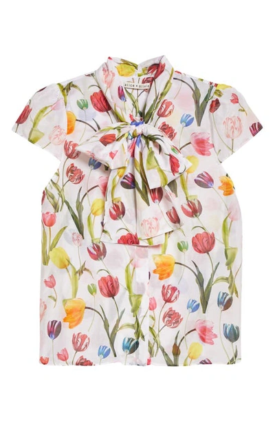Alice And Olivia Jeannie Bow-detailed Printed Cotton And Silk