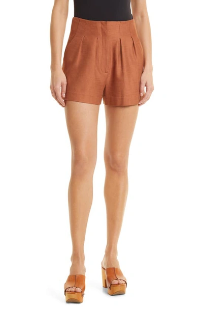 Shop Veronica Beard Gables High Waist Pleated Shorts In Golden Brown