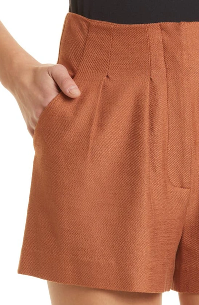Shop Veronica Beard Gables High Waist Pleated Shorts In Golden Brown