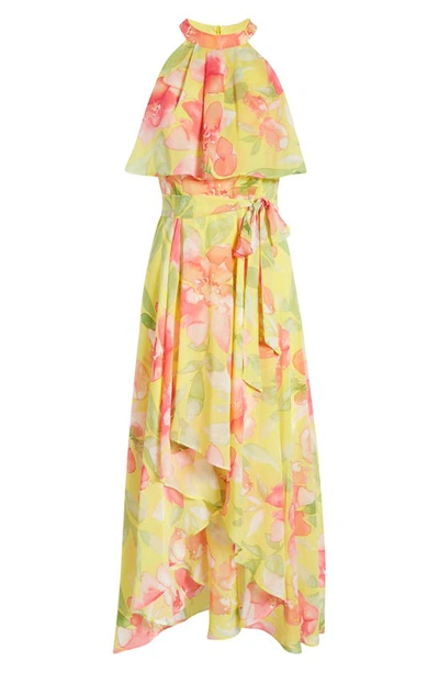 Shop Eliza J Floral Halter Neck High-low Dress In Yellow