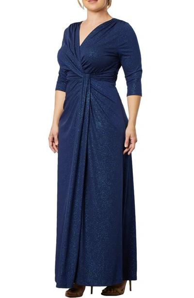 Kiyonna Romanced By Moonlight Glitter A-line Jersey Gown In Evening Star