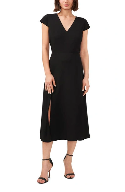 Shop Halogen V-neck Cutout Midi Dress In Rich Black