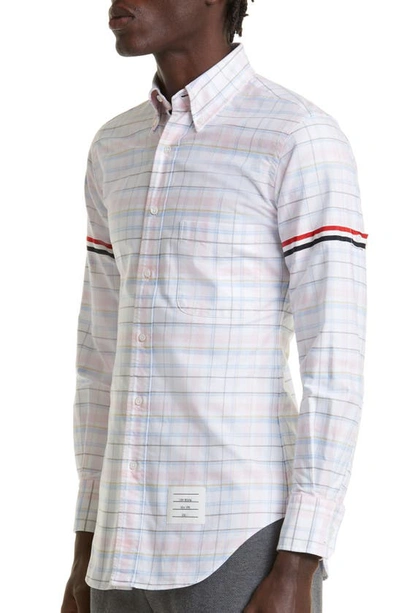 Shop Thom Browne Classic Fit Plaid Button-down Shirt In Light Pink