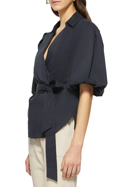 Shop Simkhai Jonathan  Waverly Bubble Sleeve Wrap Blouse In Black