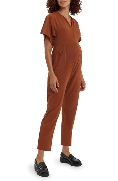 Shop Nom Maternity Filipa Maternity/nursing Jumpsuit In Caramel