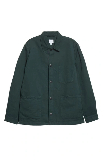 Shop Sunspel Cotton & Linen Button-up Chore Coat In Seaweed