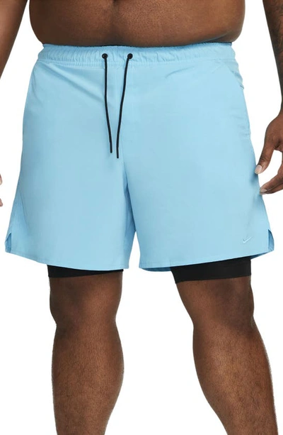 Shop Nike Dri-fit Unlimited 2-in-1 Versatile Shorts In Baltic Blue/ Black