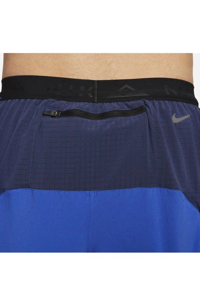 Shop Nike Second Sunrise 5-inch Brief Lined Trail Running Shorts In Hyper Royal/ Navy/ Citron