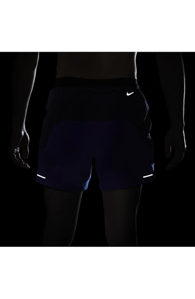 Shop Nike Second Sunrise 5-inch Brief Lined Trail Running Shorts In Hyper Royal/ Navy/ Citron
