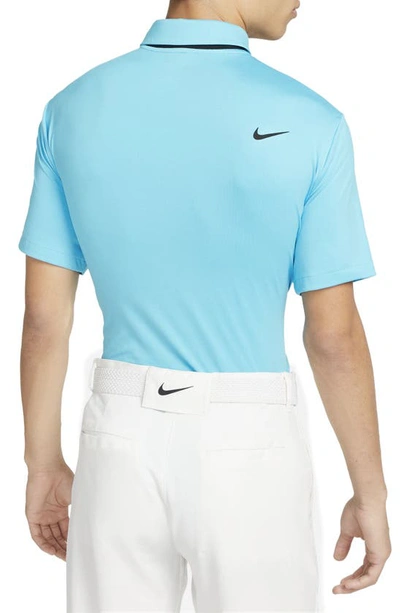 Shop Nike Dri-fit Tour Solid Golf Polo In Baltic Blue/ Black