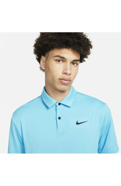 Shop Nike Dri-fit Tour Solid Golf Polo In Baltic Blue/ Black