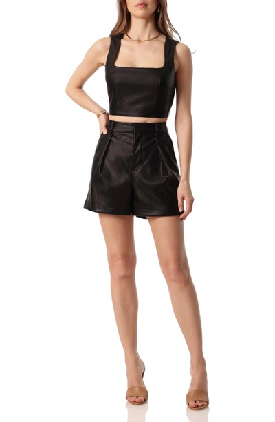 Shop Avec Les Filles Faux-ever Leather™ Pleated Shorts In Black