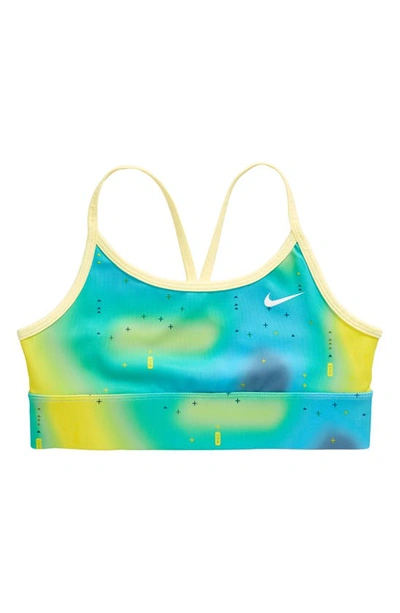 Shop Nike Kids' Dri-fit Light Support Sports Bra In Citron Tint/ Baltic Blue