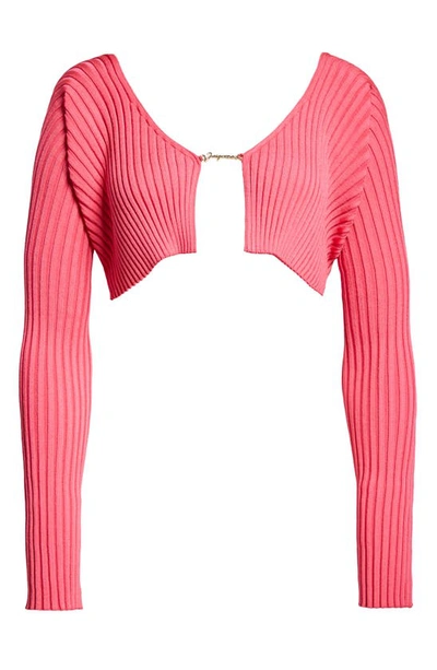 Shop Jacquemus La Maille Pral Rib Crop Cardigan In Pink