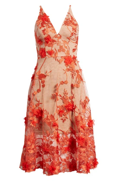 Shop Dress The Population Audrey Embroidered Fit & Flare Dress In Poppy