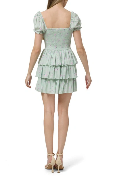 Wayf Floral Corset Tiered Dress In Sage Ditsy