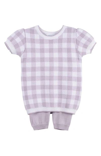 Shop Feltman Brothers Kids Gingham Short Sleeve Sweater & Pants In Lilac