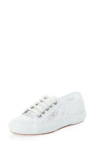 Shop Alaïa X Superga Fishnet Lace-up Sneaker In Blanc Casse
