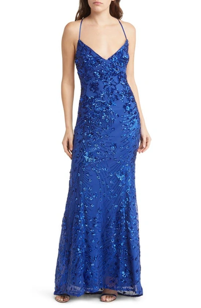 Shop Lulus Photo Finish Sequin High-low Maxi Dress In Royal Blue