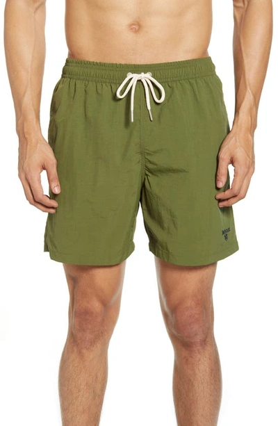 Shop Barbour Essential Solid Nylon Swim Trunks In Olive