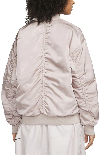 Shop Nike Sportswear Reversible Varsity Quilted Bomber Jacket In Diffused Taupe/ White