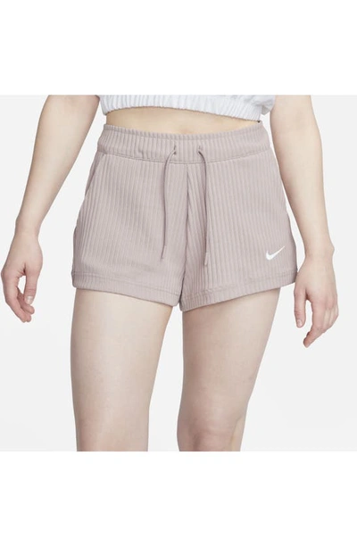 Shop Nike Sportswear Rib Shorts In Diffused Taupe/ White