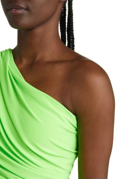 Shop Norma Kamali Diana Ruched One-shoulder Body-con Dress In Neon Green