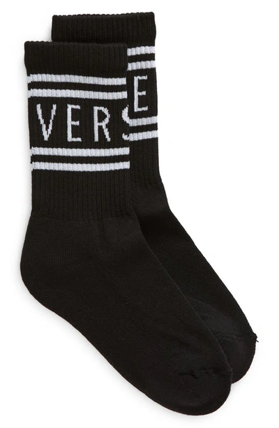 Shop Versace Kids' Logo Crew Socks In Nero Bianco