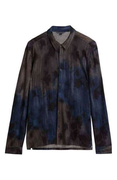 Shop John Varvatos Regular Fit Watercolor Print Linen Button-up Shirt In Ink Blue