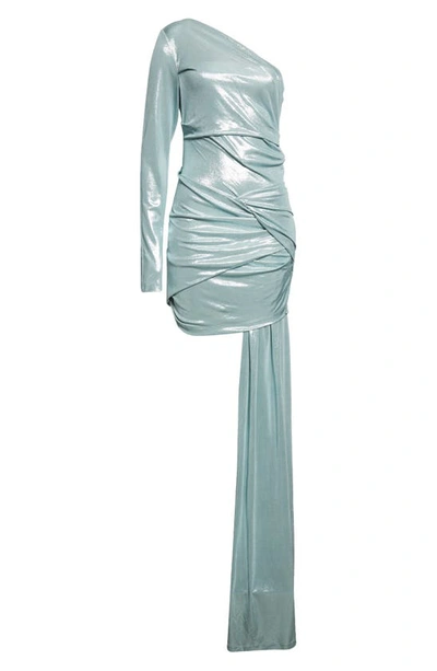 Shop Off-white Shiny Jersey One-shoulder Dress In Silver