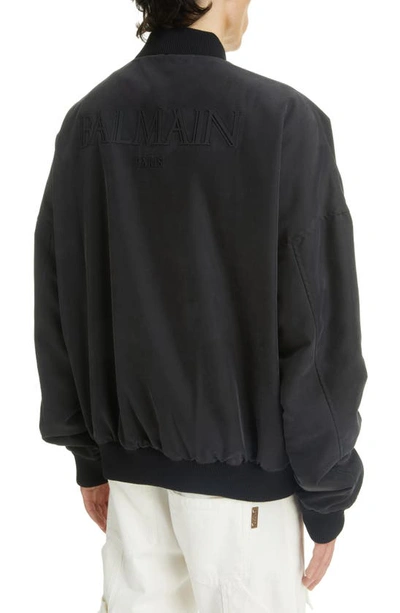 Shop Balmain Sky Print Logo Reversible Bomber Jacket In Black/ Beige