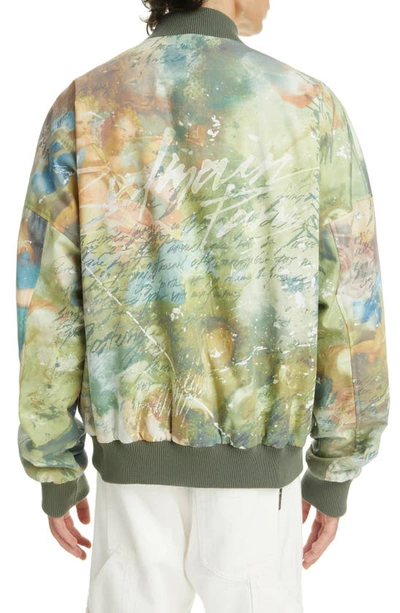Balmain Reversible Bomber Jacket With Multicolored Sky Print In Green