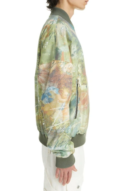 Balmain Reversible Bomber Jacket With Multicolored Sky Print In Green