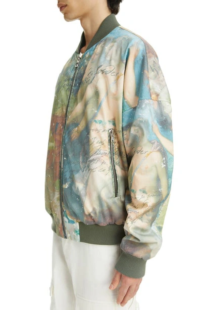 Balmain Reversible Bomber Jacket With Multicolored Sky Print In Green