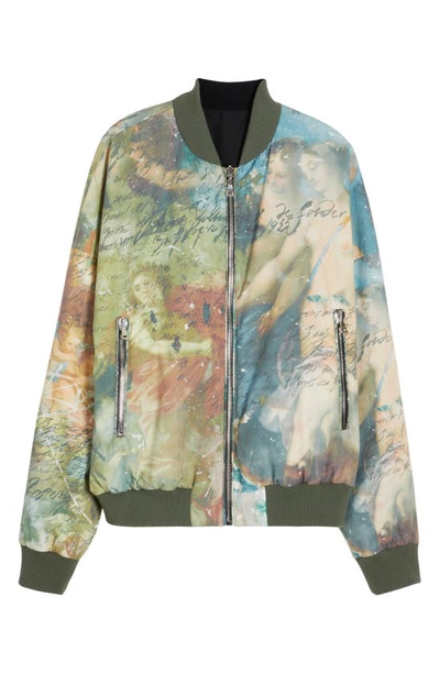 Balmain Reversible Bomber Jacket With Multicolored Sky Print In Green