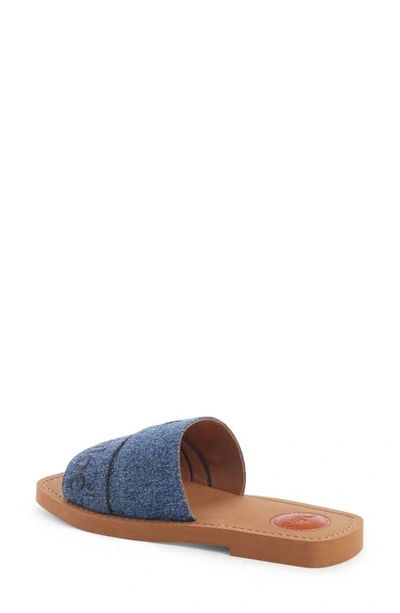 Shop Chloé Woody Logo Denim Slide Sandal In 45d Denim