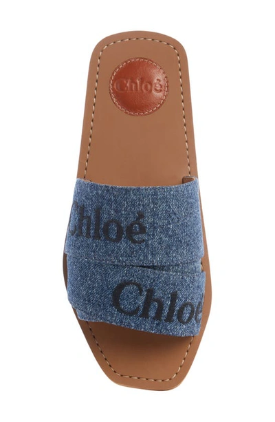 Shop Chloé Woody Logo Denim Slide Sandal In 45d Denim
