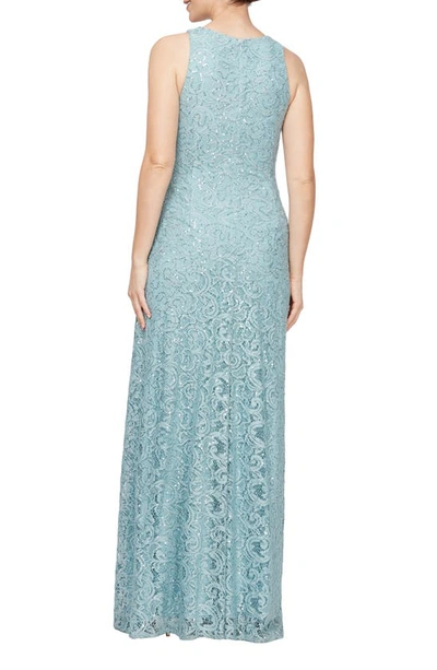 Alex Evenings Ruffle Sequin Lace Gown In Aqua