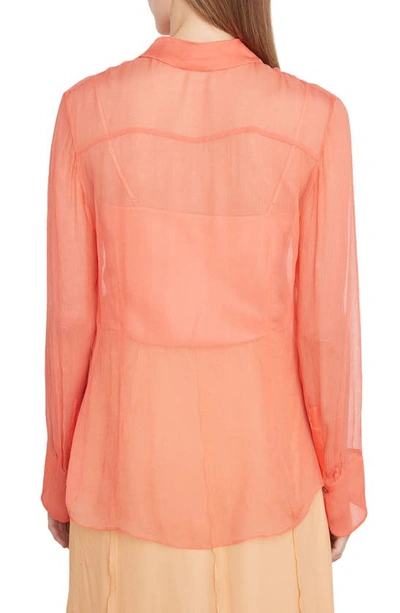 Shop Vince Sheer Crinkle Silk Button-up Shirt In Lotus