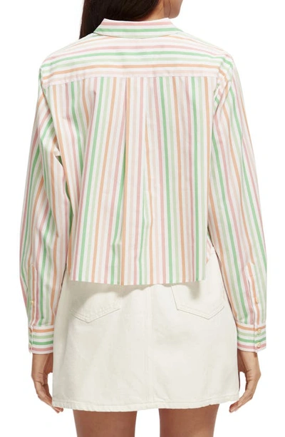 Shop Scotch & Soda Stripe Boxy Organic Cotton Button-up Shirt In White Multi Stripe