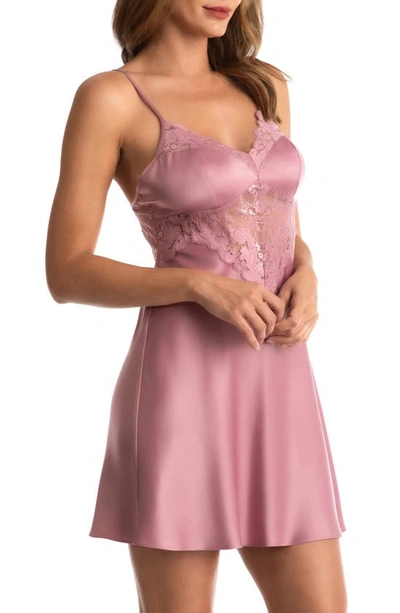 In Bloom By Jonquil Bailey Lace Trim Satin Chemise In Lilas Rose
