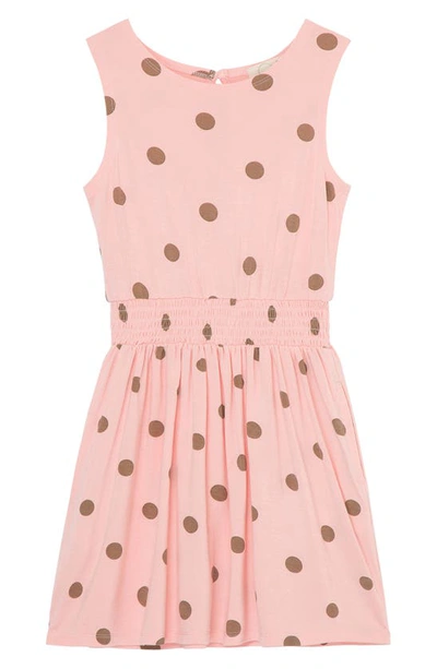 Shop Peek Aren't You Curious Kids' Polka Dot Sleeveless Smock Waist Dress In Light Pink